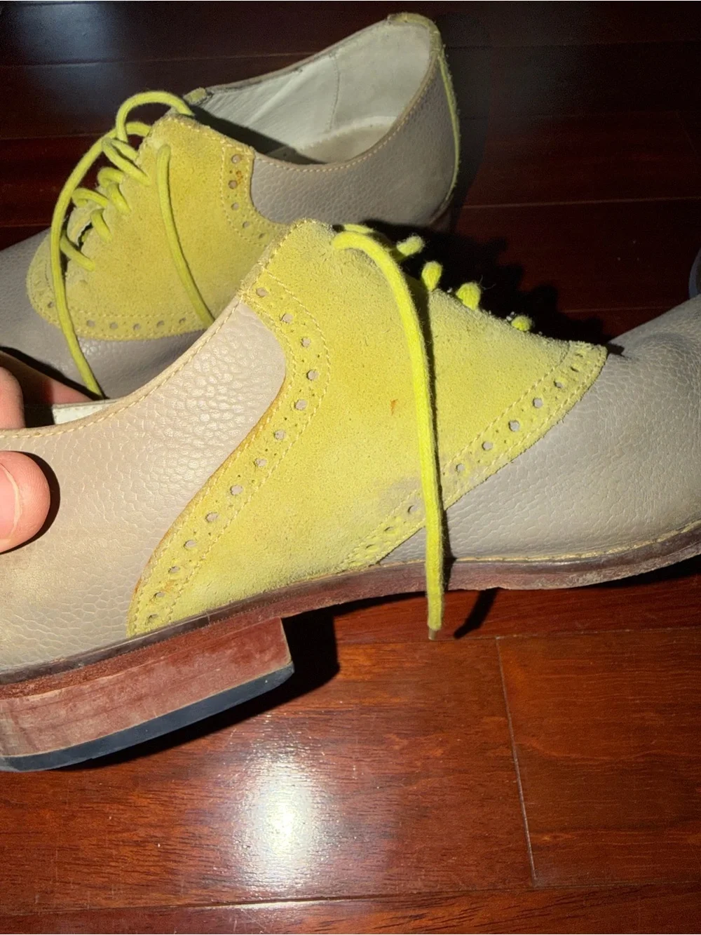Cole Haan Men's Two-Tone Gray and Yellow Lace-Up Oxfords - Saddle Shoes